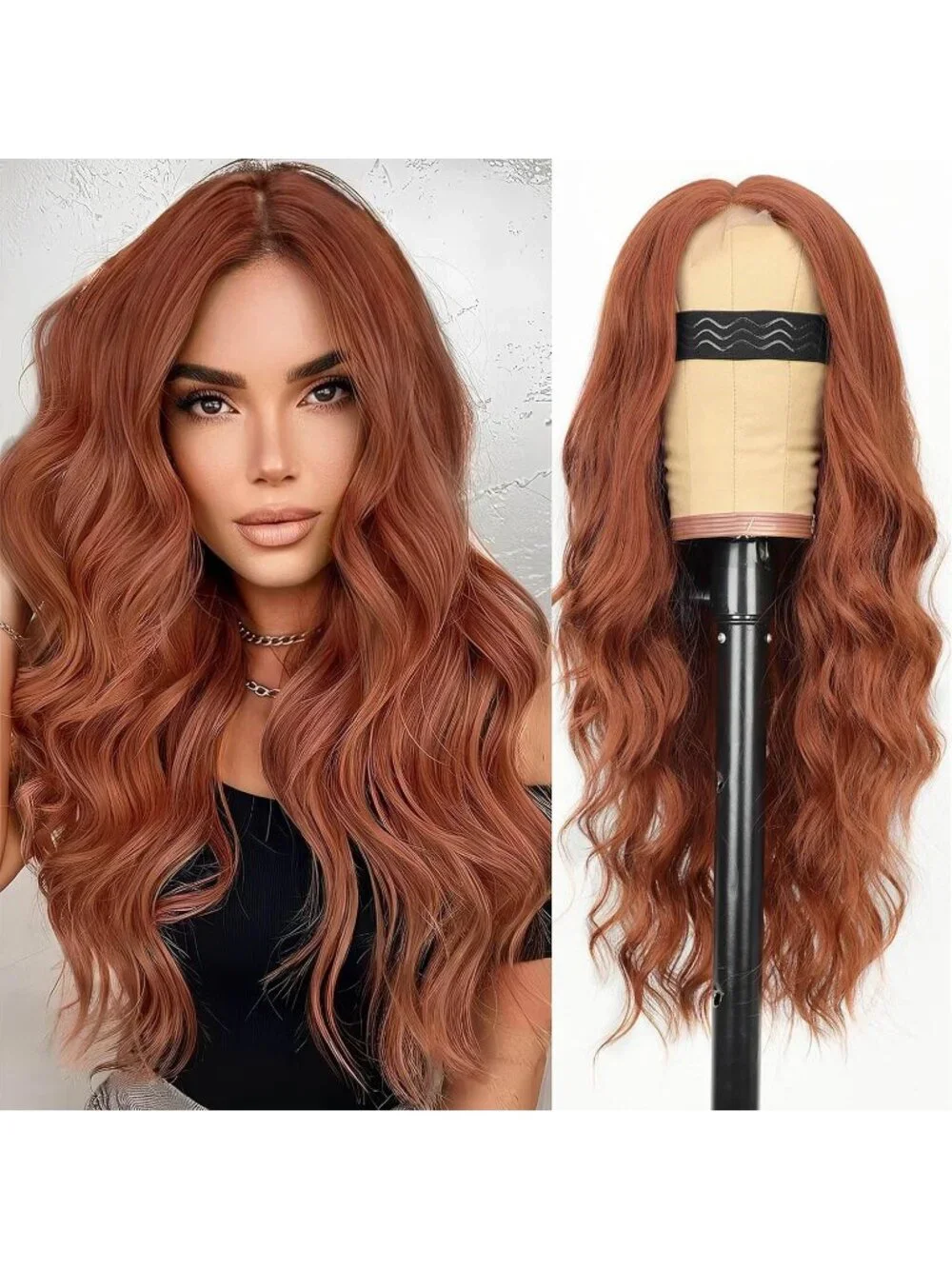 Women's Auburn Lace Hairline 26 Inch Synthetic Heat Resistant Wavy Wigs